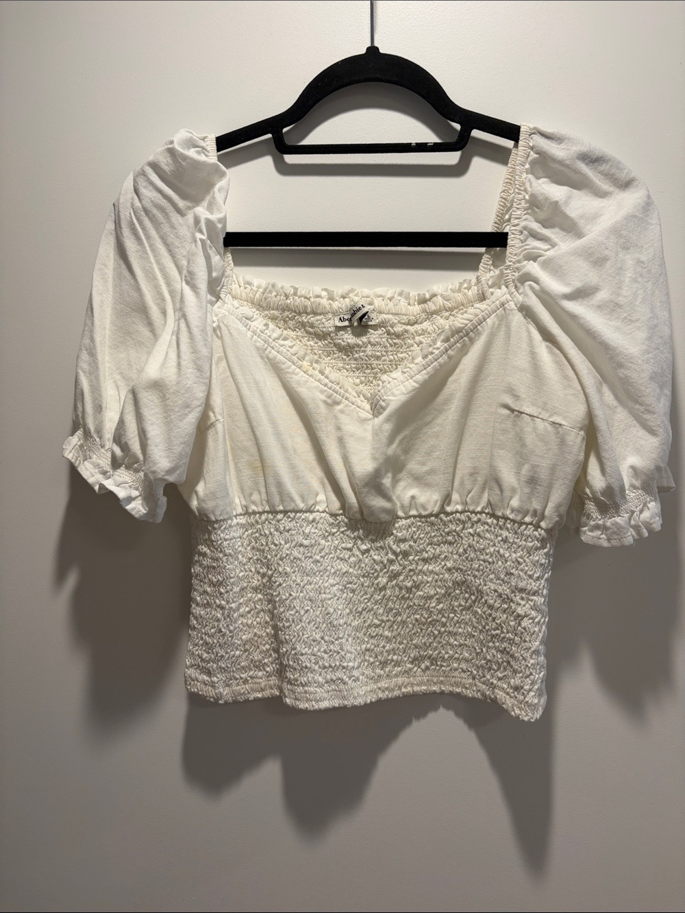 Women's Smocked Puff Sleeve Top - White